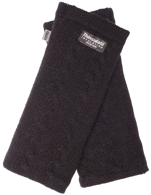 EEM Damen Strick Wollstulpe Pulswärmer mit Thinsulate Thermofutter, Strickmaterial aus 100% Wolle oder 100% Baumwolle je nach Farbe - schwarz