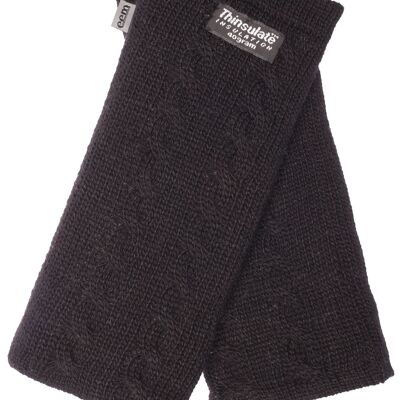Chauffe-poignets en laine tricotée pour femme EEM avec doublure thermique Thinsulate, matière tricotée en 100% laine ou 100% coton selon la couleur - noir