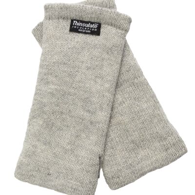 Chauffe-poignets femme EEM en laine tricotée avec doublure thermique Thinsulate, matière tricotée en 100% laine ou 100% coton selon le coloris - gris chiné