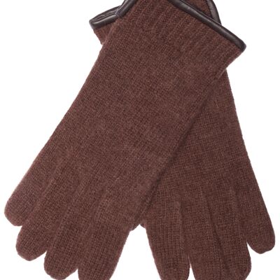 EEM Damen Strick Handschuhe aus 100% gekämmter Schurwolle - Dunkelbraun