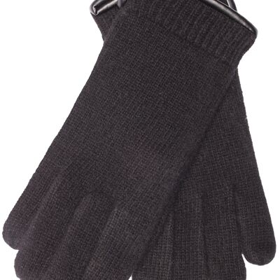 Guantes de punto para mujer EEM 100% lana virgen peinada, color negro