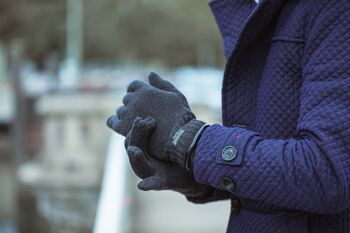 Gants tricotés EEM pour hommes avec doublure thermique Thinsulate et véritable daim comme ourlet et paume, 100 % laine - noir 16