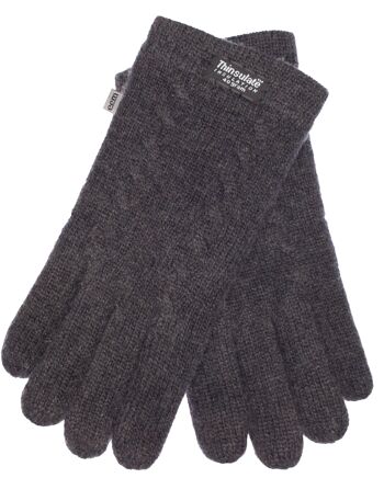 Gants tricotés femme EEM avec doublure thermique Thinsulate et motif torsadé, matière tricotée en 100% laine ou 100% coton selon la couleur - laine de mouton anthracite 2