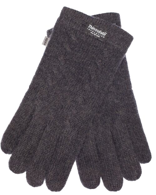 EEM Damen Strick Handschuhe mit Thinsulate Thermofutter und Zopfmuster, Strickmaterial aus 100% Wolle oder 100% Baumwolle je nach Farbe - Anthrazit Schafwolle