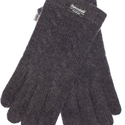 EEM women's knitted gloves with Thinsulate thermal lining and cable pattern, knitted material made of 100% wool or 100% cotton depending on the color - anthracite sheep's wool