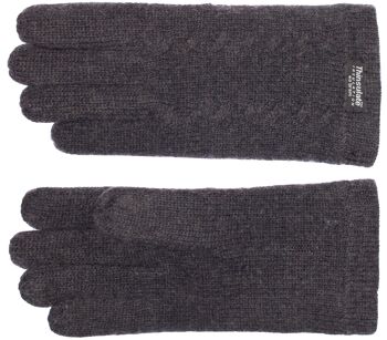 Gants tricotés femme EEM avec doublure thermique Thinsulate et motif torsadé, matière tricotée en 100% laine ou 100% coton selon la couleur - laine de mouton gris chiné 12
