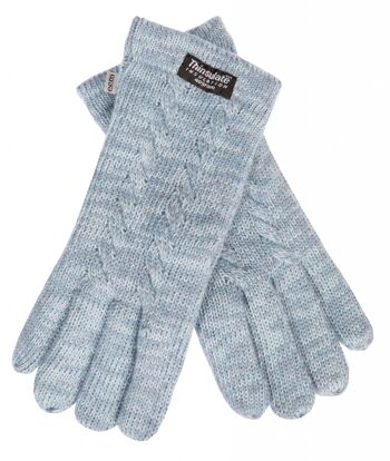 Gants tricotés femme EEM avec doublure thermique Thinsulate et motif torsadé, matière tricotée en 100% laine ou 100% coton selon la couleur - laine de mouton gris chiné 19