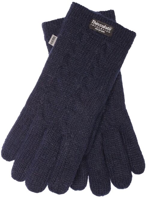 EEM Damen Strick Handschuhe mit Thinsulate Thermofutter und Zopfmuster, Strickmaterial aus 100% Wolle oder 100% Baumwolle je nach Farbearine Schafwolle