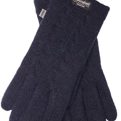 Gants tricotés femme EEM avec doublure thermique Thinsulate et motif torsadé, matière tricotée en 100% laine ou 100% coton selon la couleur de la laine de mouton