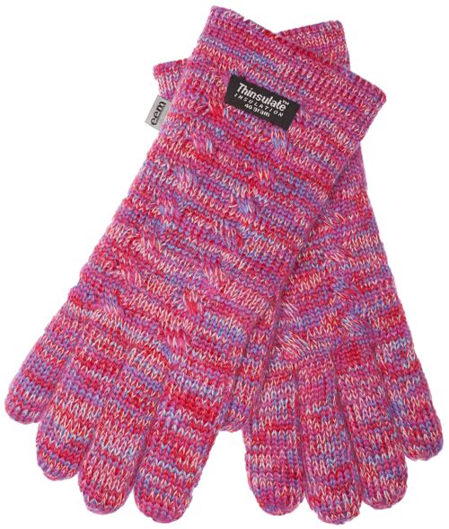EEM Damen Strick Handschuhe mit Thinsulate Thermofutter und Zopfmuster, Strickmaterial aus 100% Wolle oder 100% Baumwolle je nach Farbe - Pinkmix Baumwolle
