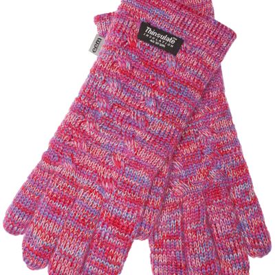 EEM Damen Strick Handschuhe mit Thinsulate Thermofutter und Zopfmuster, Strickmaterial aus 100% Wolle oder 100% Baumwolle je nach Farbe - Pinkmix Baumwolle