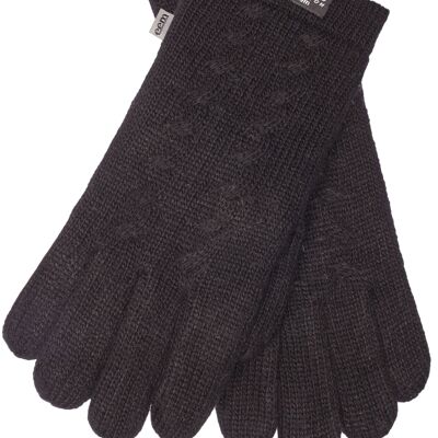 Gants tricotés femme EEM avec doublure thermique Thinsulate et motif torsadé, matière tricotée en 100% laine ou 100% coton selon la couleur : laine de mouton noire