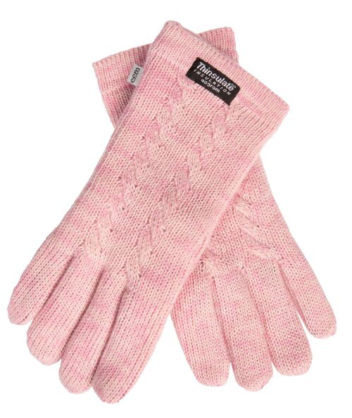 EEM Damen Strick Handschuhe mit Thinsulate Thermofutter und Zopfmuster, Strickmaterial aus 100% Wolle oder 100% Baumwolle je nach Farbe - Rosemix