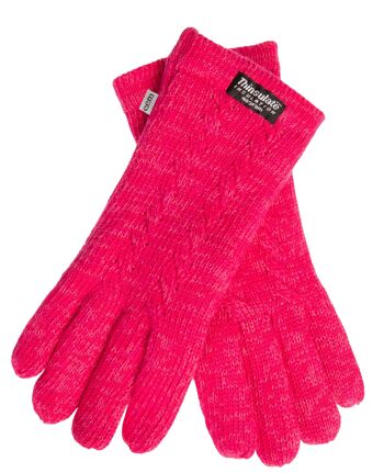 Gants tricotés femme EEM avec doublure thermique Thinsulate et motif torsadé, matière tricotée en 100% laine ou 100% coton selon la couleur - rose chiné 2