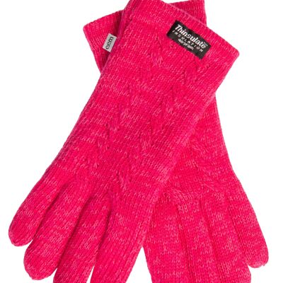 EEM women's knitted gloves with Thinsulate thermal lining and cable pattern, knitted material made of 100% wool or 100% cotton depending on the color - pink melange