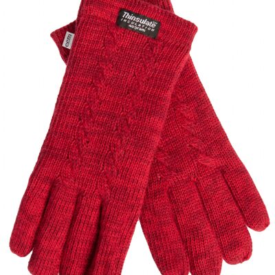 EEM women's knitted gloves with Thinsulate thermal lining and cable pattern, knitted material made of 100% wool or 100% cotton depending on the color - berry melange