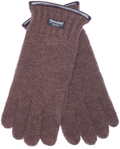 EEM Herren Strick Handschuhe mit Thinsulate Thermofutter, 100% Wolle oder 100% Baumwolle das Material ist farbabhängig - Dunkelbraun Schafwolle