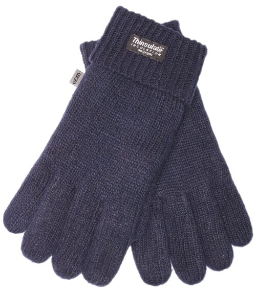 EEM Herren Strick Handschuhe mit Thinsulate Thermofutter aus Polyester, Strickmaterial aus 100% Wolle marine Schafwolle