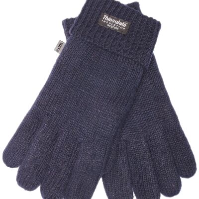 EEM Herren Strick Handschuhe mit Thinsulate Thermofutter aus Polyester, Strickmaterial aus 100% Wolle marine Schafwolle