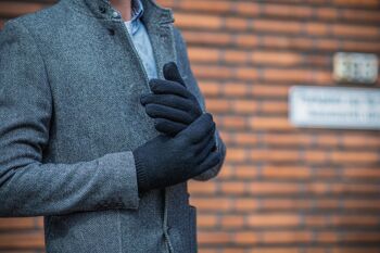 Gants tricotés EEM pour hommes avec doublure thermique Thinsulate en polyester, matière tricotée 100% laine, laine de mouton noire 8