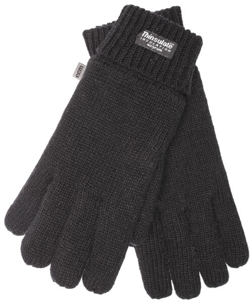 EEM Herren Strick Handschuhe mit Thinsulate Thermofutter aus Polyester, Strickmaterial aus 100% Wolle schwarz Schafwolle