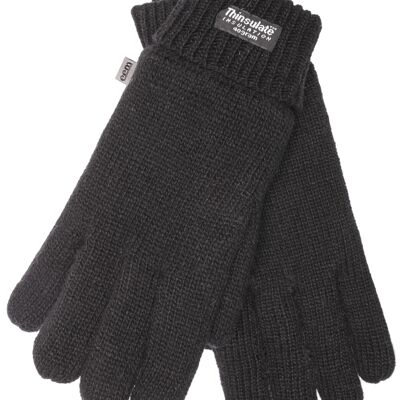 Gants tricotés EEM pour hommes avec doublure thermique Thinsulate en polyester, matière tricotée 100% laine, laine de mouton noire