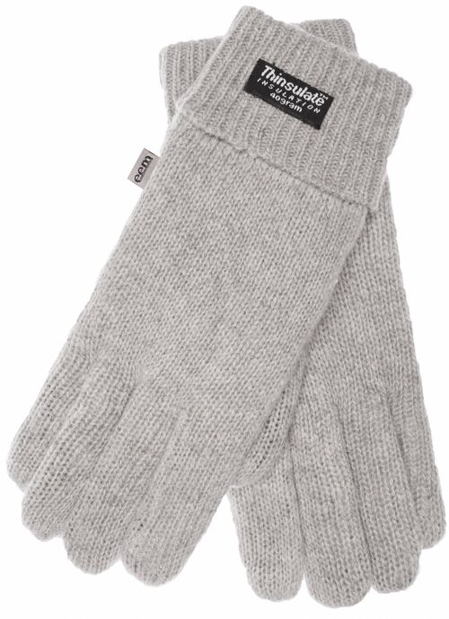 EEM Herren Strick Handschuhe mit Thinsulate Thermofutter aus Polyester, Strickmaterial aus 100% Wolle - Grau meliert