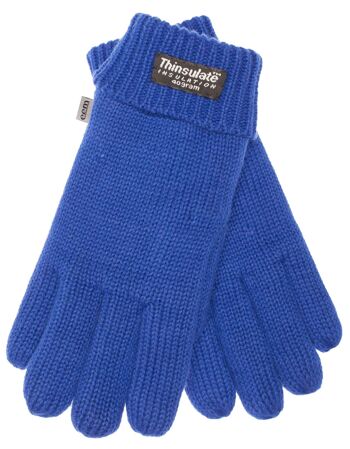 Gants tricotés pour enfants EEM avec doublure thermique Thinsulate, matière tricotée en 100 % coton, bleu 2