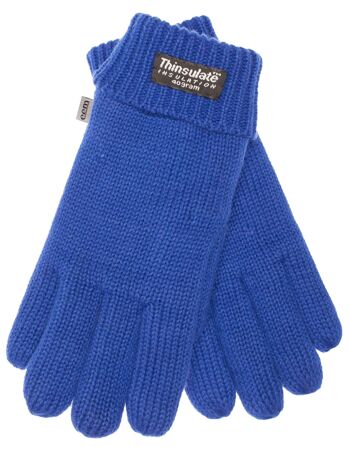 Gants tricotés pour enfants EEM avec doublure thermique Thinsulate, matière tricotée en 100 % coton, bleu 9