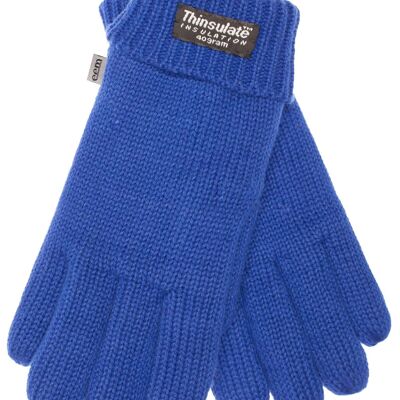 Gants tricotés pour enfants EEM avec doublure thermique Thinsulate, matière tricotée en 100 % coton, bleu