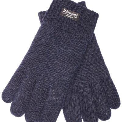 Gants tricotés pour enfants EEM avec doublure thermique Thinsulate, matière tricotée 100 % coton, bleu marine