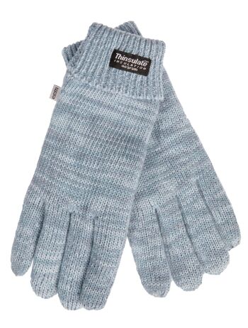 Gants tricotés pour enfants EEM avec doublure thermique Thinsulate, matière tricotée en 100% coton, mélange bleu clair 2