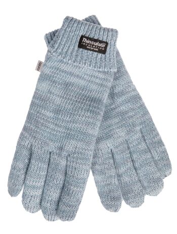 Gants tricotés pour enfants EEM avec doublure thermique Thinsulate, matière tricotée en 100% coton, mélange bleu clair 3