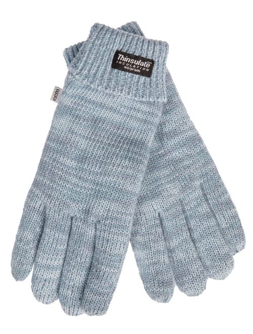 EEM Kinder Strick Handschuhe mit Thinsulate Thermofutter, Strickmaterial aus 100% Baumwolle, light blue mix