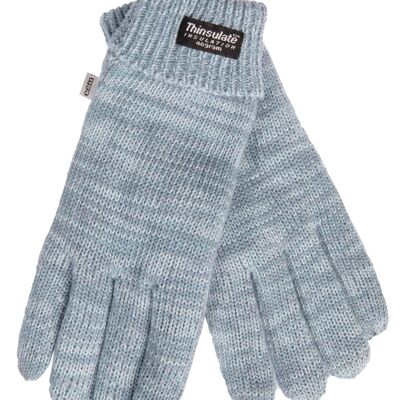 Gants tricotés pour enfants EEM avec doublure thermique Thinsulate, matière tricotée en 100% coton, mélange bleu clair