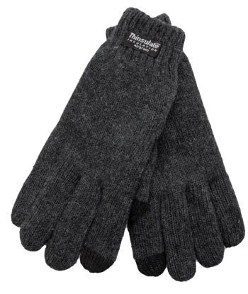 Gants tricotés pour enfants EEM avec fonction tactile et doublure thermique Thinsulate en polyester, matière tricotée en 100 % coton, smartphone - anthracite 2