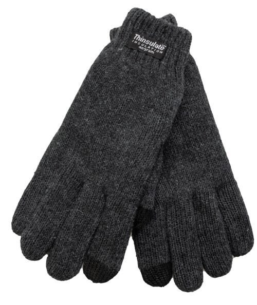 EEM Kinder Strick Handschuhe mit Touch-Funktion und Thinsulate Thermofutter aus Polyester, Strickmaterial aus 100% Baumwolle, smartphone - Anthrazit