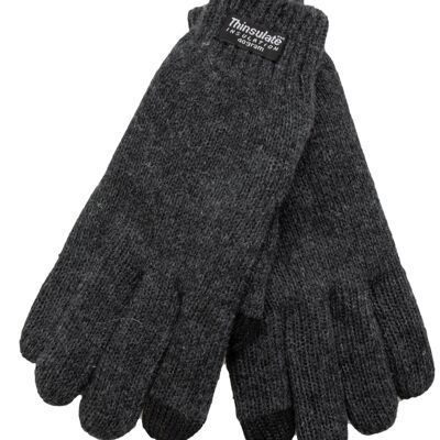 Gants tricotés pour enfants EEM avec fonction tactile et doublure thermique Thinsulate en polyester, matière tricotée en 100 % coton, smartphone - anthracite