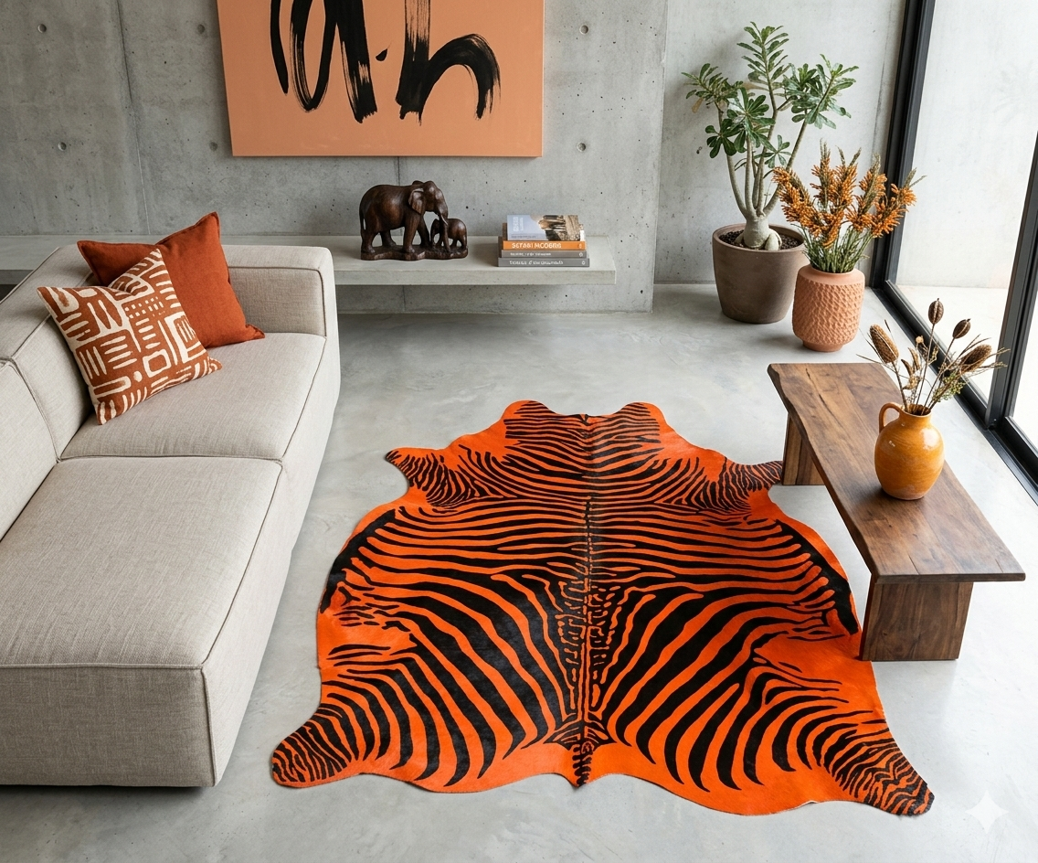 Orangefarbenes Zebra-Rindsleder