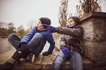 Gants tricotés pour enfants EEM avec fonction tactile et doublure thermique Thinsulate en polyester, matière tricotée en 100% coton, smartphone - gris mélangé 12