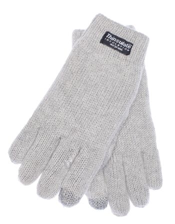 Gants tricotés pour enfants EEM avec fonction tactile et doublure thermique Thinsulate en polyester, matière tricotée en 100% coton, smartphone - gris mélangé 16
