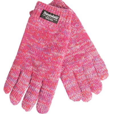Gants tricotés pour enfants EEM avec fonction tactile et doublure thermique Thinsulate en polyester, matière tricotée en 100% coton, smartphone - mélange rose