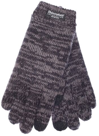Gants tricotés pour enfants EEM avec fonction tactile et doublure thermique Thinsulate en polyester, matière tricotée en 100 % coton, smartphone noir/anthracite 2