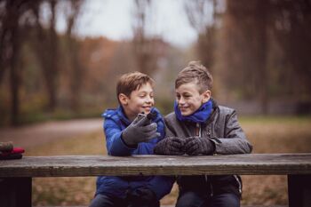 Gants tricotés pour enfants EEM avec fonction tactile et doublure thermique Thinsulate en polyester, matière tricotée en 100 % coton, smartphone noir/anthracite 6