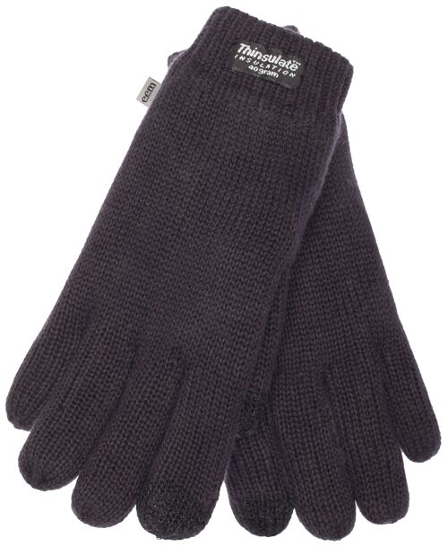 EEM Kinder Strick Handschuhe mit Touch-Funktion und Thinsulate Thermofutter aus Polyester, Strickmaterial aus 100% Baumwolle, smartphone schwarz