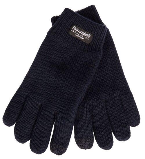 EEM Kinder Strick Handschuhe mit Touch-Funktion und Thinsulate Thermofutter aus Polyester, Strickmaterial aus 100% Baumwolle, smartphone - Navy