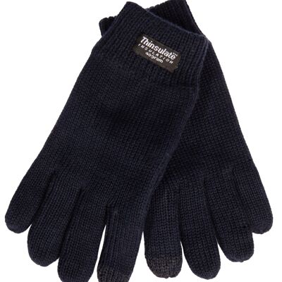 EEM children's knitted gloves with touch function and Thinsulate thermal lining made of polyester, knitted material made of 100% cotton, smartphone - navy