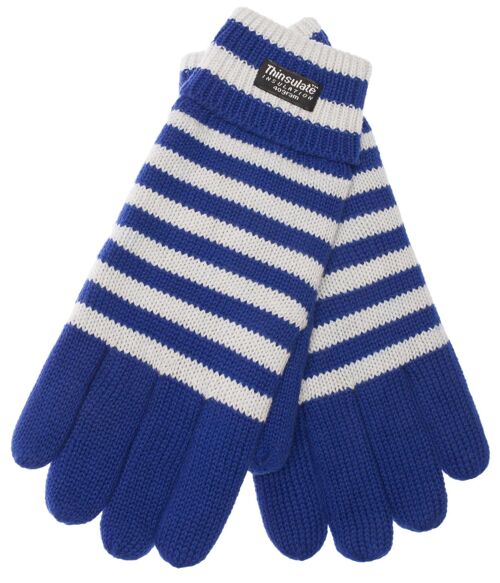 EEM Herren Strick Handschuhe mit Thinsulate Thermofutter, Strickmaterial aus 100% Baumwolle, Fußball - Blau-Weiß
