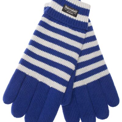 EEM Herren Strick Handschuhe mit Thinsulate Thermofutter, Strickmaterial aus 100% Baumwolle, Fußball - Blau-Weiß