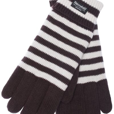EEM Herren Strick Handschuhe mit Thinsulate Thermofutter, Strickmaterial aus 100% Baumwolle, Fußball - Braun-weiß